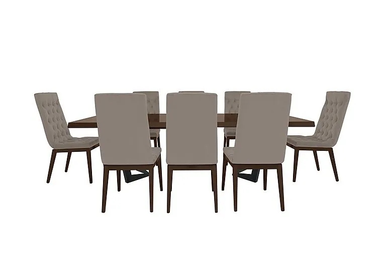 Palazzo 200cm Extending Dining Table in Dark Walnut with 8 Capitonne Buttoned Chairs - Scarlet Taupe
