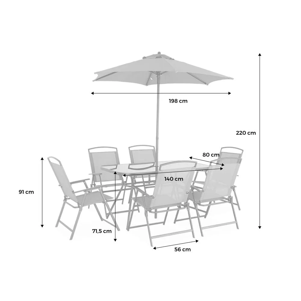 sweeek 6-seater Metal Dining Set With Foldable Chairs & Parasol in Grey 5