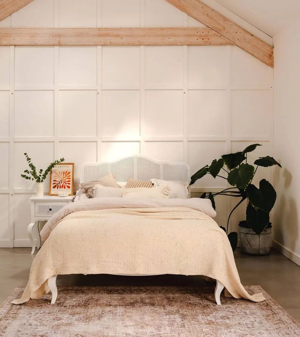 Statement Furniture Louis 4ft6 Double Bed Frame with Rattan Cane Headboard in White 2