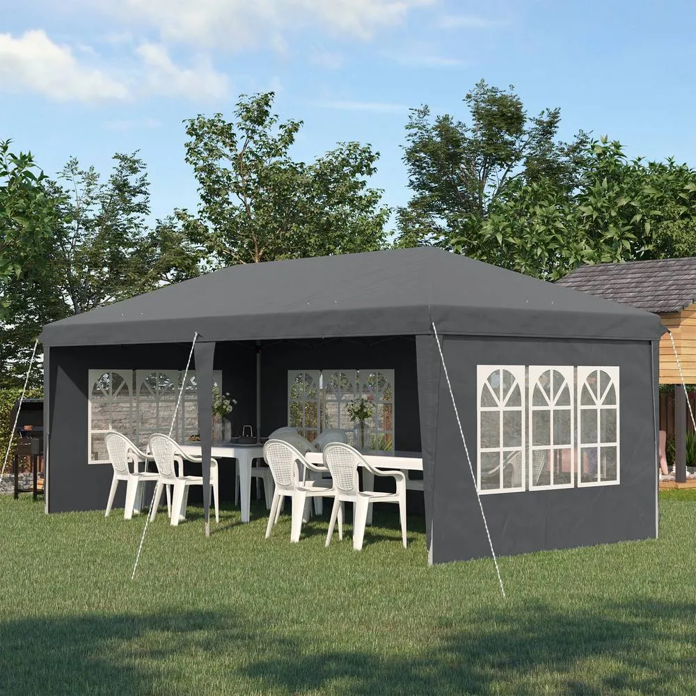OUTSUNNY 3 x 6m Garden Pop Up Gazebo, Height Adjustable in Grey