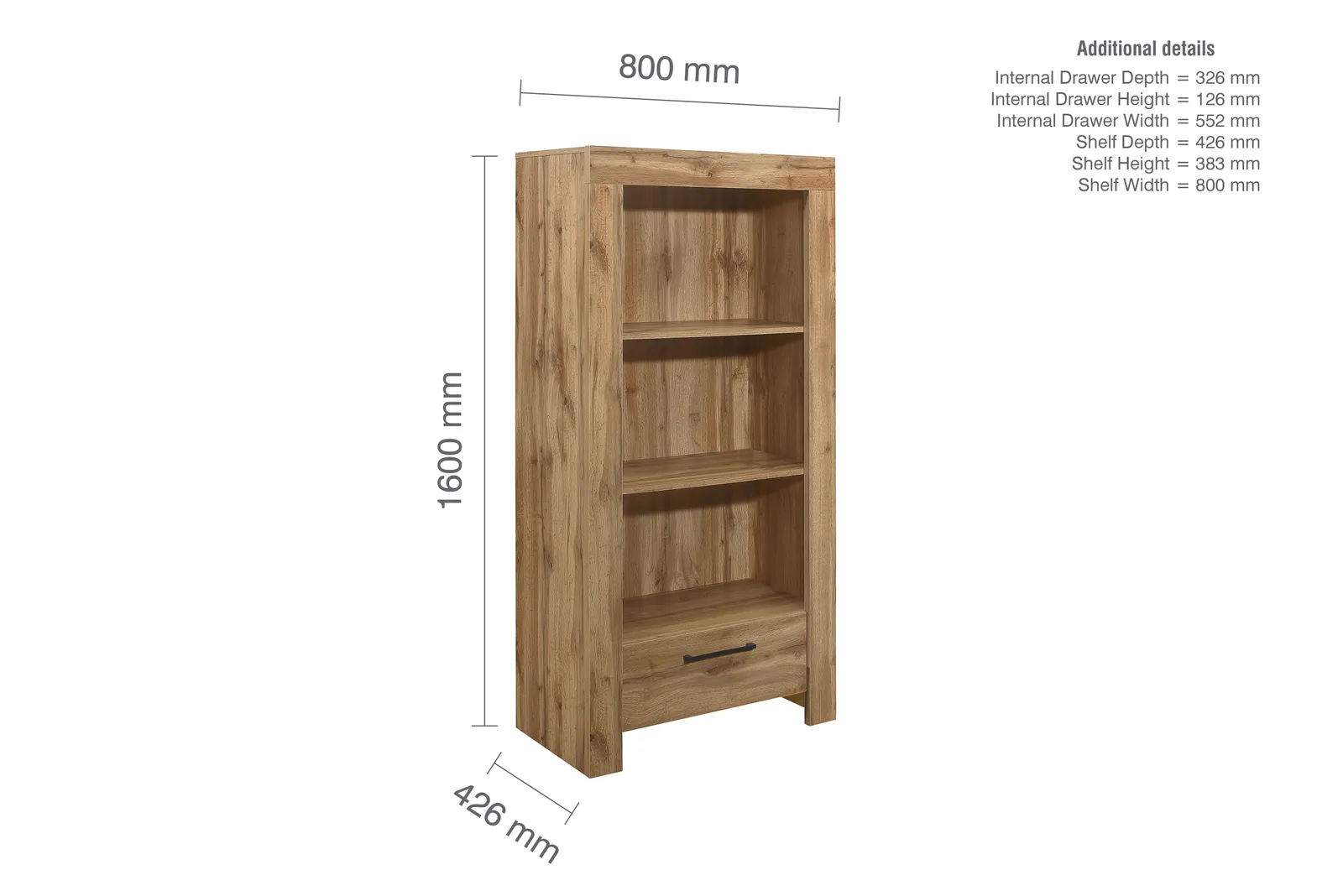 Birlea Oak Bookcase with Drawer Compton in Light Oak 6