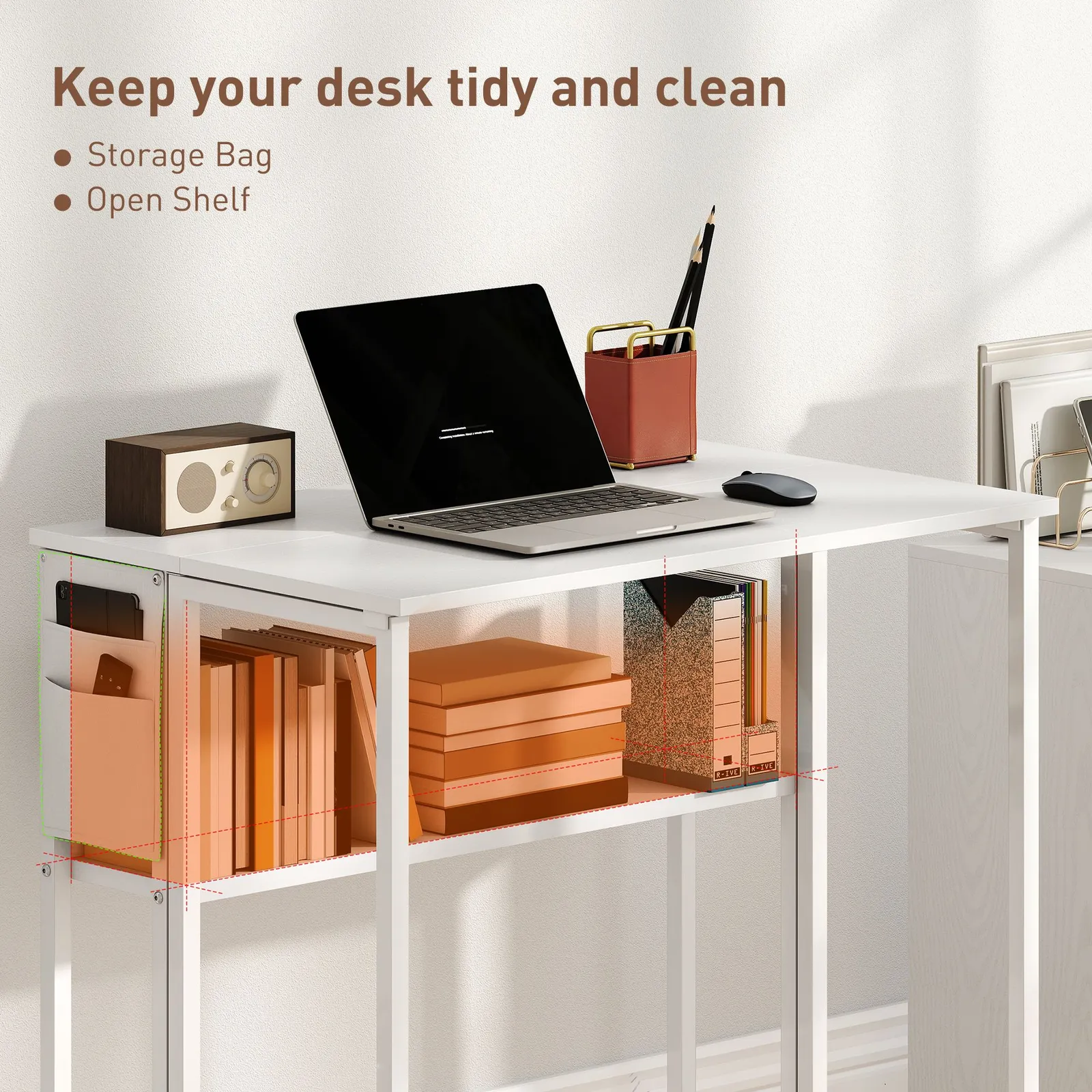 HOMCOM 80 cm Foldable Computer Desk on Wheels for Small Spaces White 6