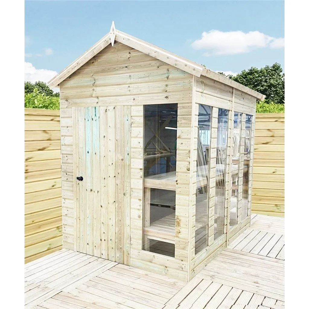 Marlborough 14 x 9 Pressure Treated Apex Potting Shed & Bench in Natural 2