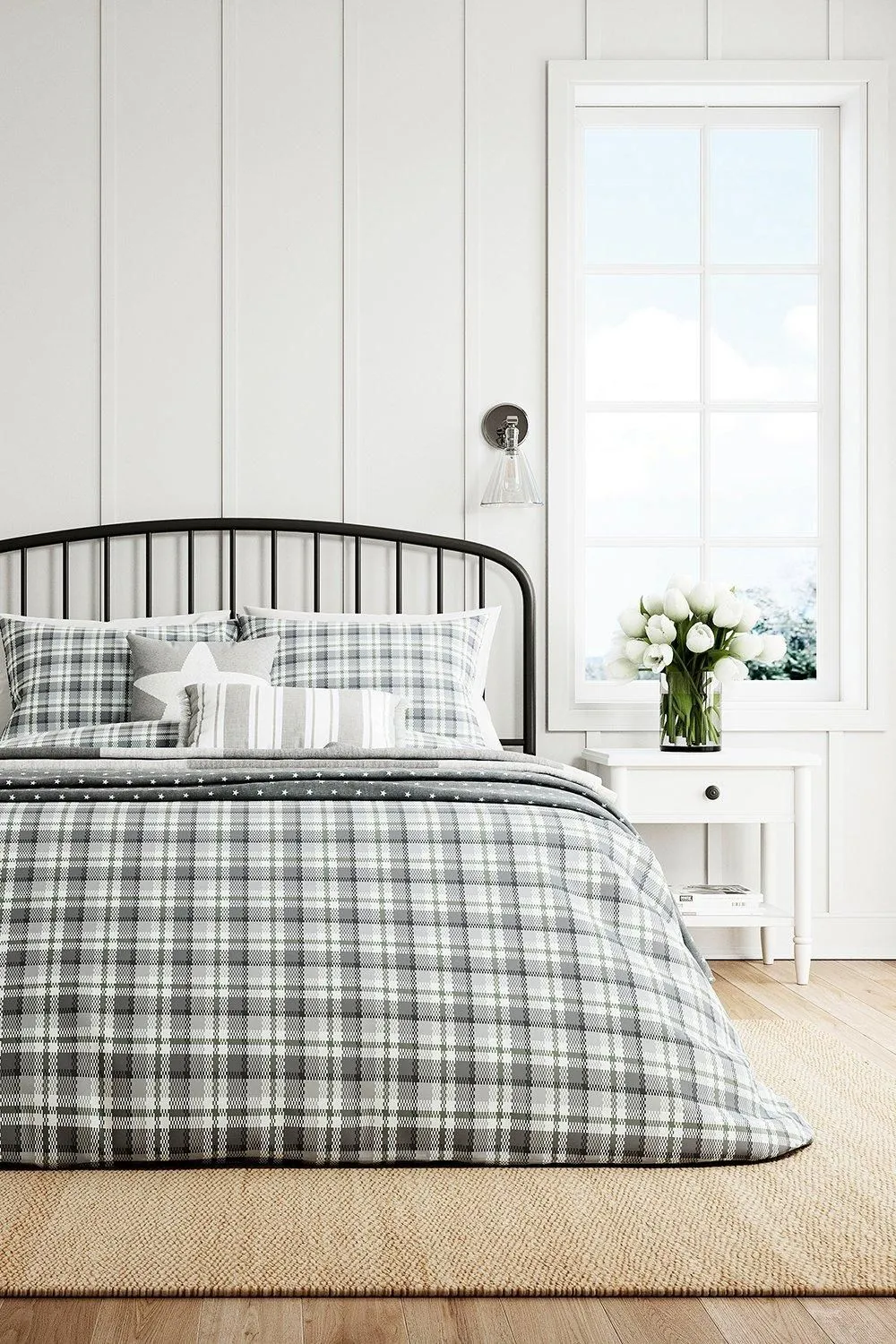 Helena Springfield 'Cosy Check' Brushed Cotton Duvet Cover Set in Grey