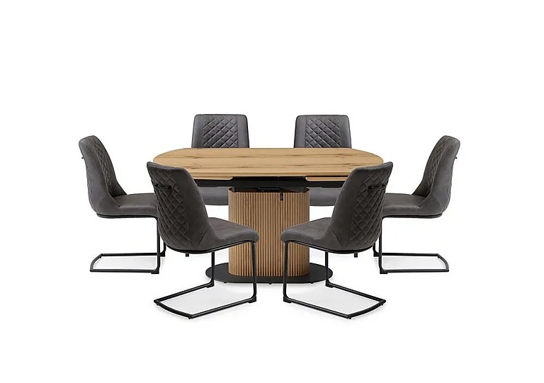 Jayden Swivel Extending Dining Table and 6 Faux Leather Cantilever Chairs - Dark Grey