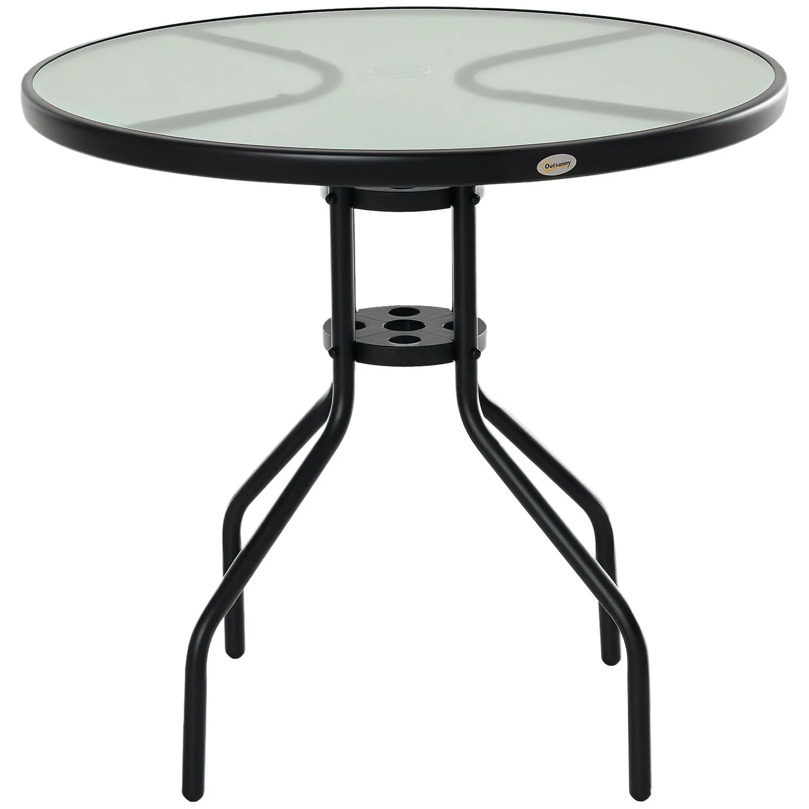 OUTSUNNY 80cm Outdoor Round Dining Table Garden Patio Tempered Glass Top w/ in Black 2