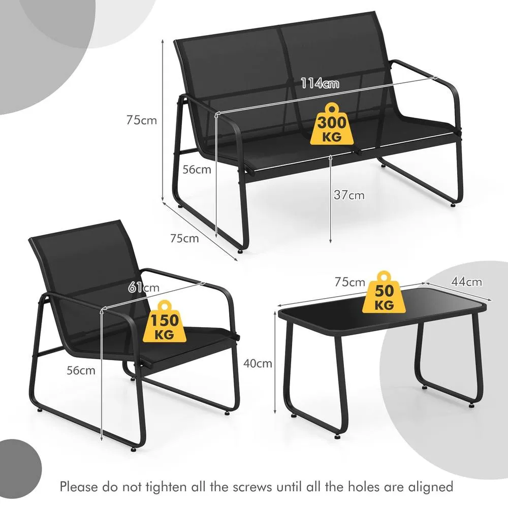 Costway 4PCS Garden Furniture Set Patio Conversation Set w/Loveseat & 2 Chairs in Black 4