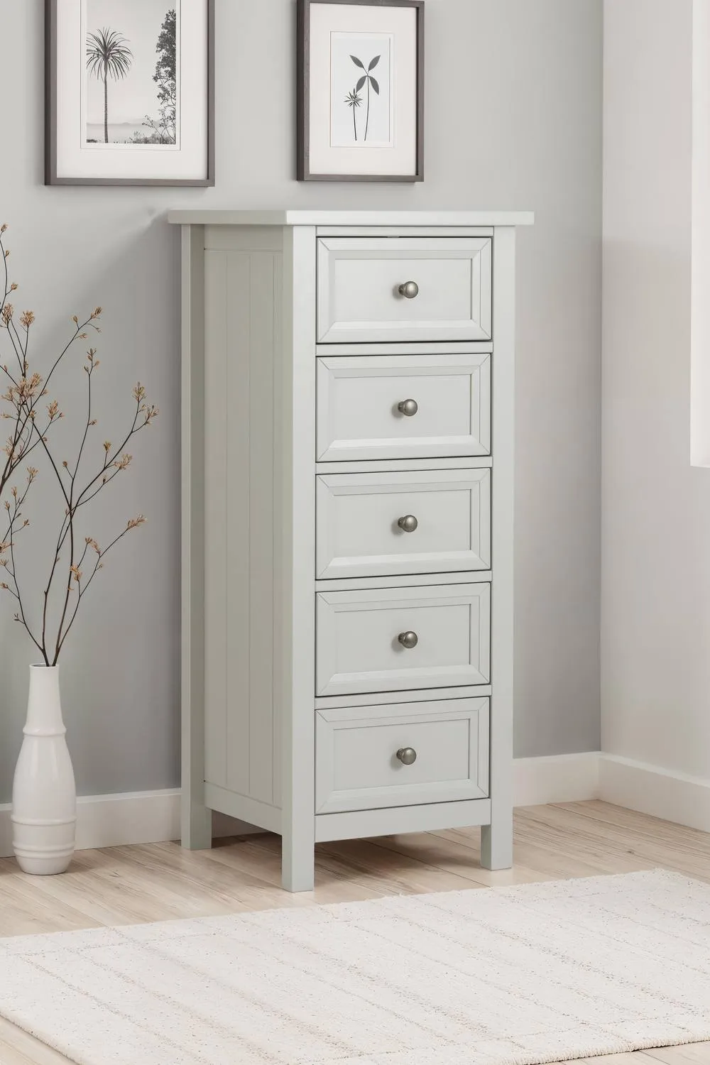 Julian Bowen Maine 5 Drawer Tall Chest in Light Grey