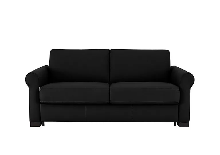 Alcova 2.5 Seater Leather Sofa Bed with Scroll Arms - Torello Nero - Sofas and Armchairs - In Time for Christmas