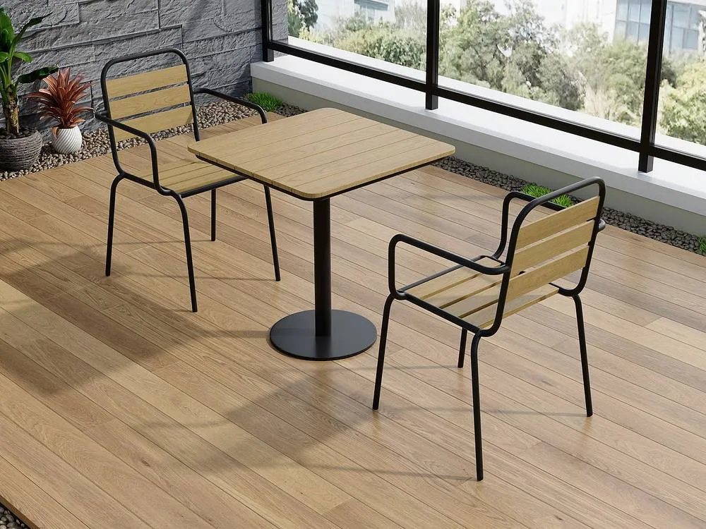 Vente-unique Garden Dining Set In Polywood & Metal: A Table W.70 Cm & 2 in Black 3