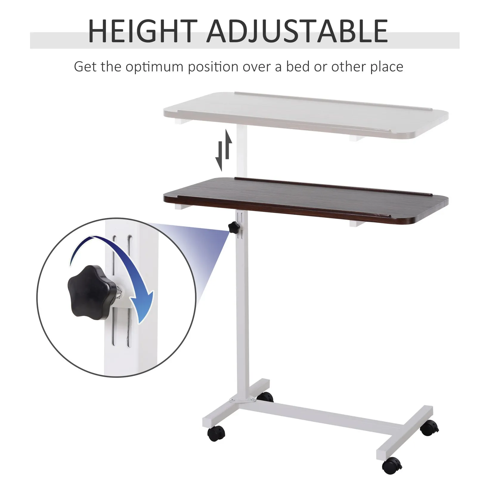 HOMCOM C-Shaped Mobile Table Sofa Over Bed Side Nightstand w/ Casters, Brake in Brown 5