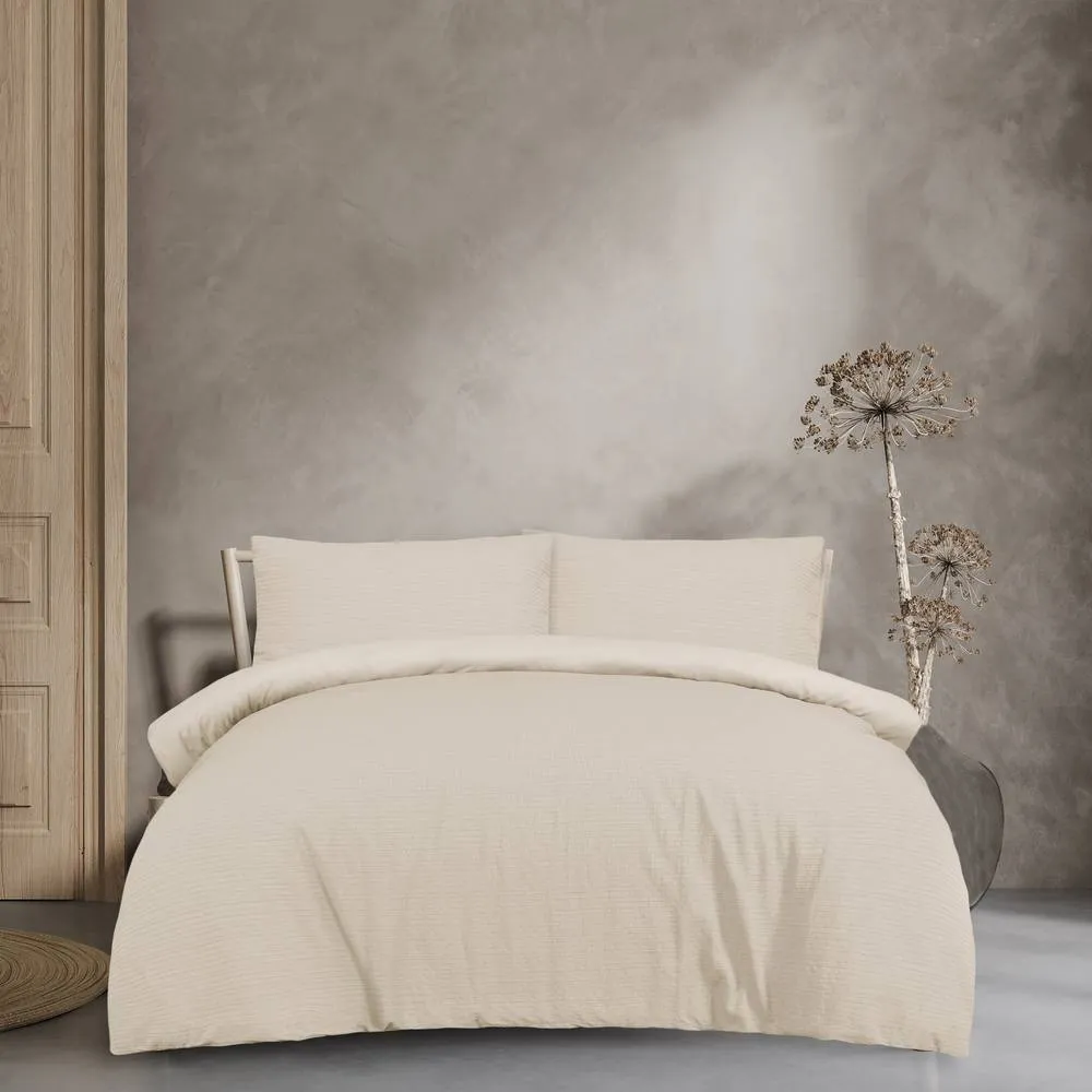 Smart Living Luxury Super Soft Stripe Dobby Duvet Set & Pillowcases in Natural