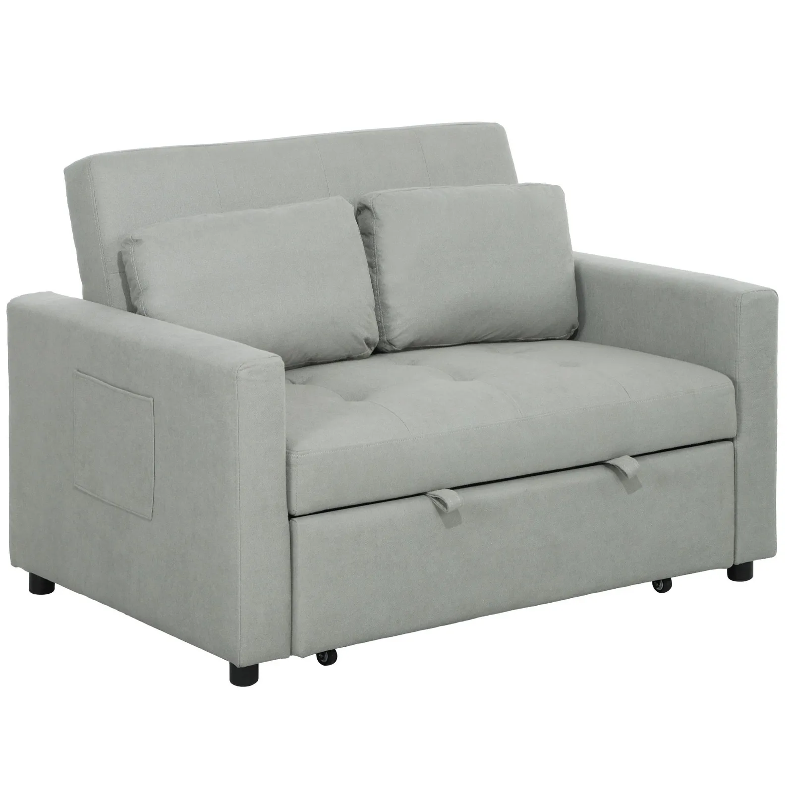 HOMCOM 2 Seater Sofa Bed Convertible Bed Settee with Pillows, Light Grey 2