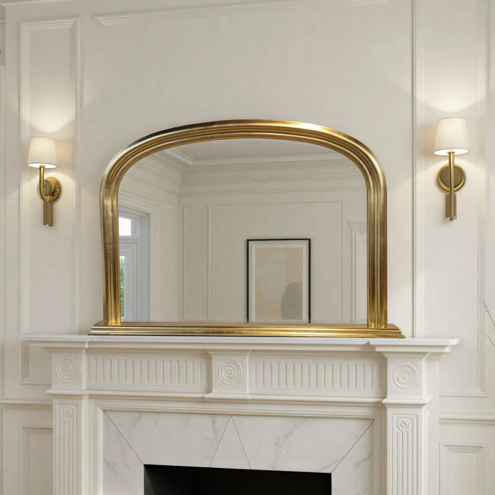 Yearn Mirrors Overmantle Arched Contemporary Mirror Gold 112(w)x77cm(h) in Metallic Gold 2