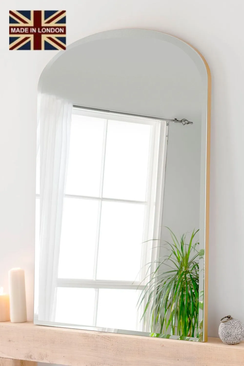Yearn Mirrors Minimal Bevelled Mantle Mirror Gold 91(w) x 120cm(h)