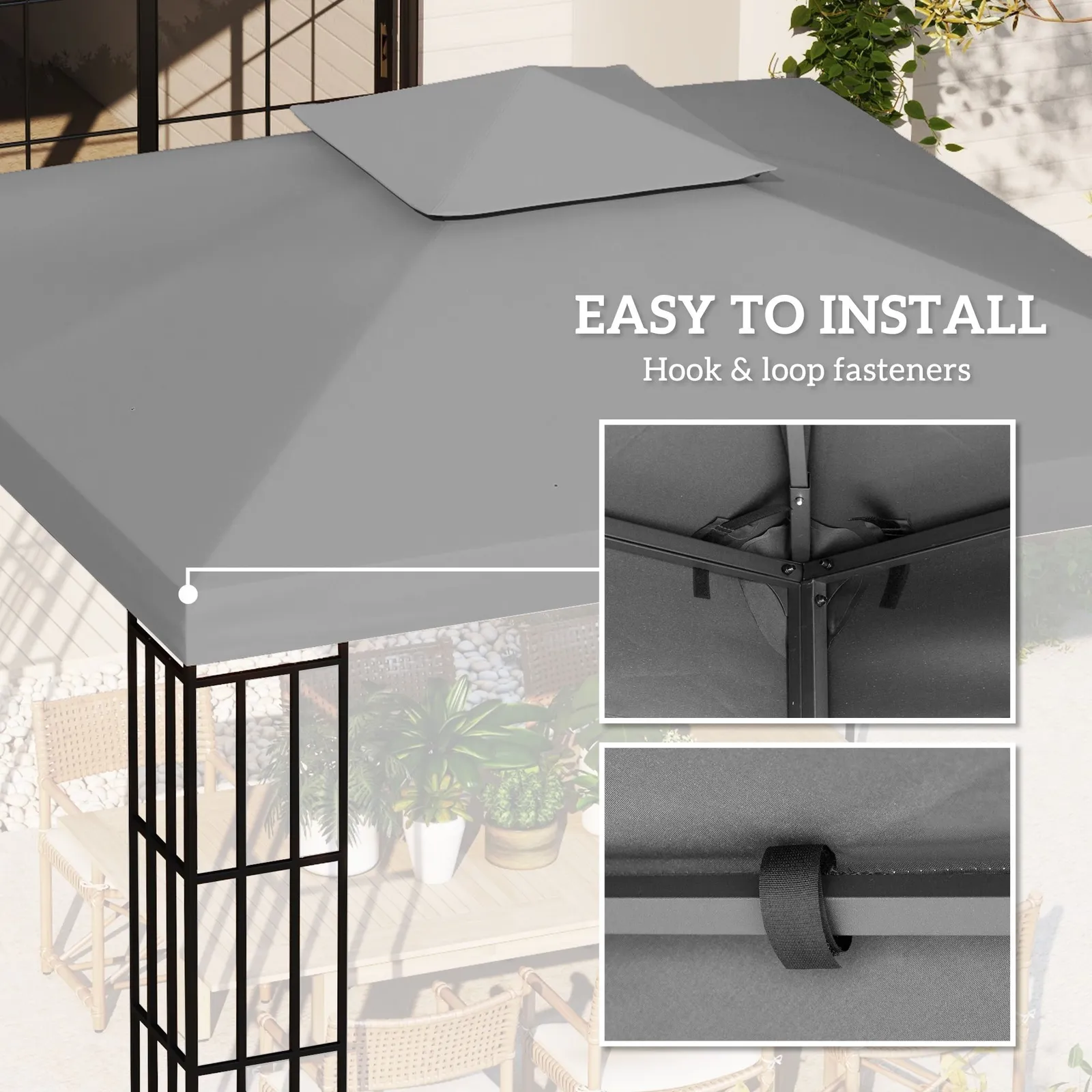 OUTSUNNY 3(m) 2 Tier Garden Gazebo Top Cover Replacement Canopy Roof in Light Grey 5