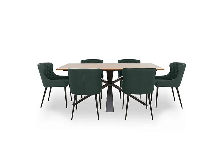 Hanoi Fixed Table with Metal Base and 6 Faux Leather Dining Chairs - Bottle Green