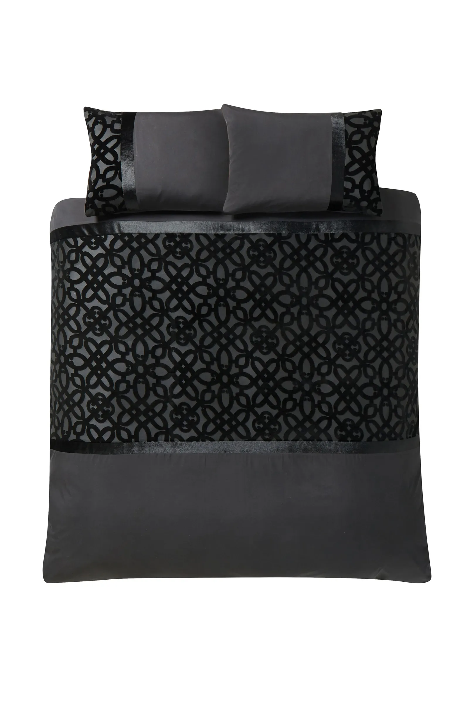 Catherine Lansfield Lattice Cut Velvet Duvet Set in Black 4