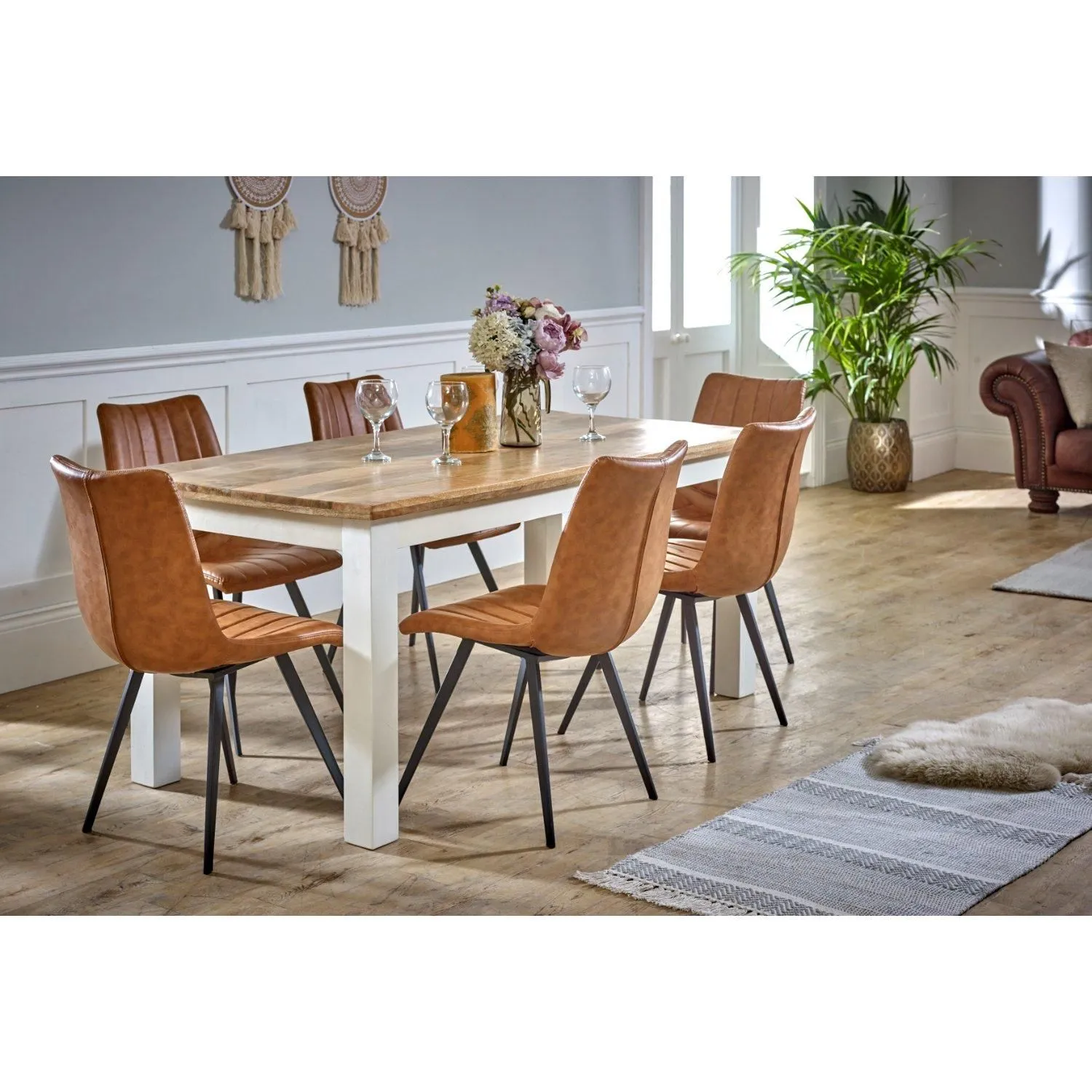 IH Design Curley Solid Mango Wood White Dining Table 170Cm 3