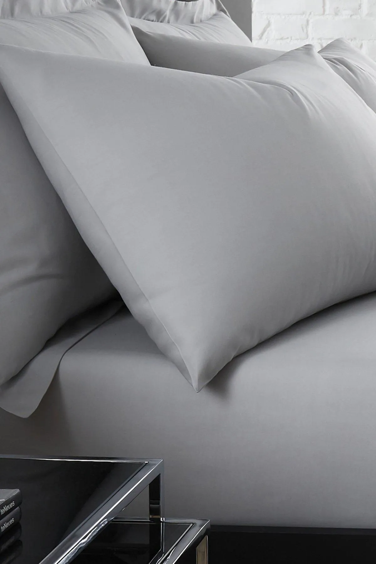 Serene 'Plain Dyed' Soft Touch Pair of Housewife Pillowcases in Silver