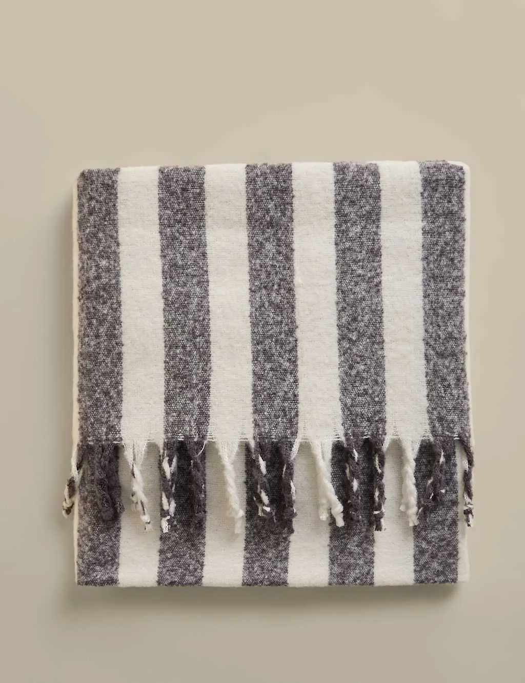 M&S Faux Mohair Striped Throw Grey