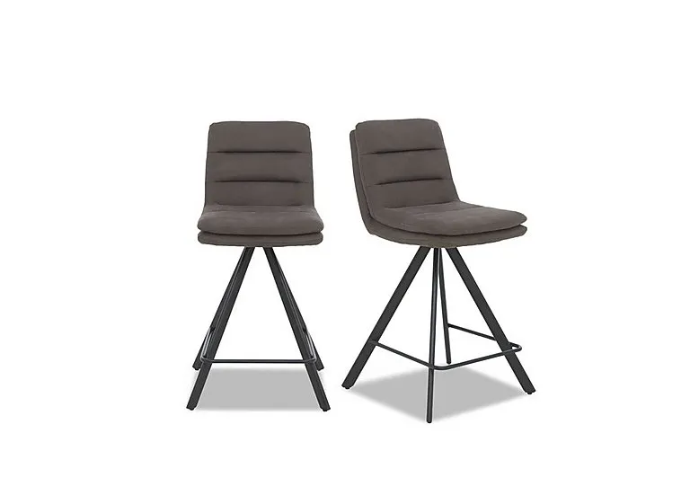 Njord Pair of Fabric Swivel Bar Stools - Anthracite