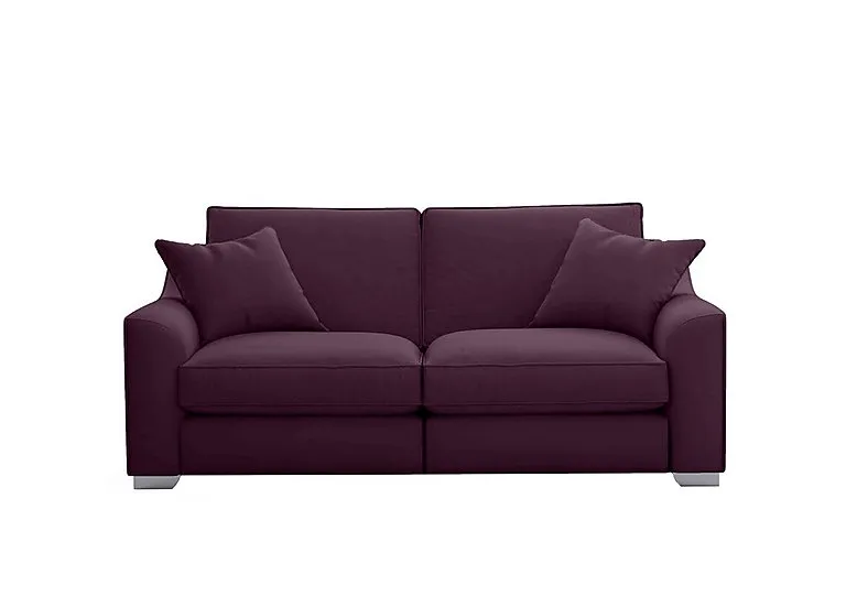 Isobel 3 Seater Fabric Fibre Fill Sofa - Frosted Grape with Chrome Feet