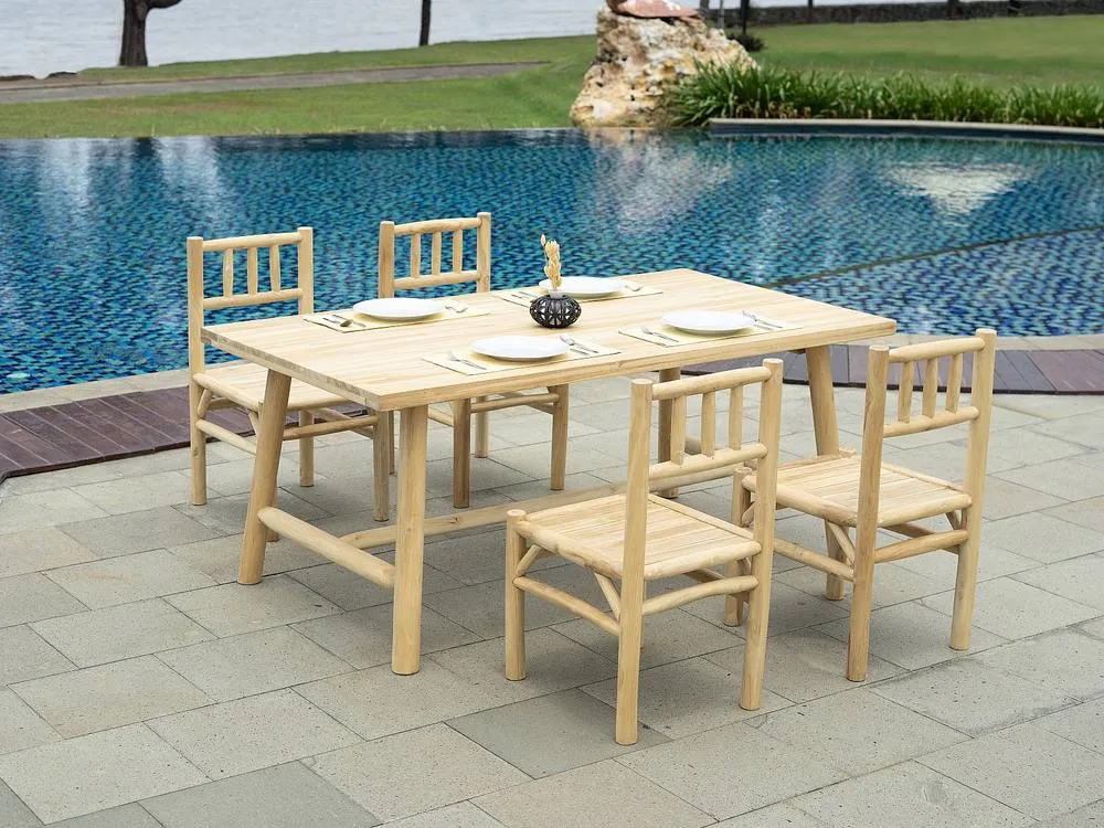 Vente-unique Teak Garden Dining Set: L.180 Cm Table & 4 Chairs - Light Natural in Light Oak