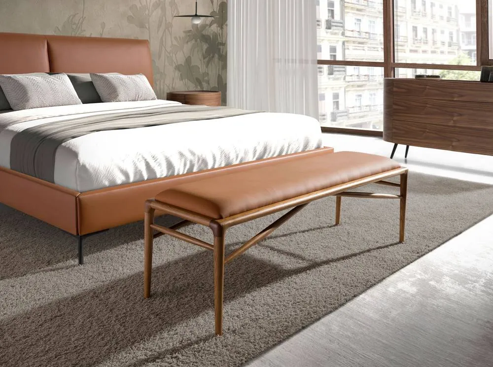 Angel Cerda Brown Leatherette Stool with Walnut-Coloured Legs 3