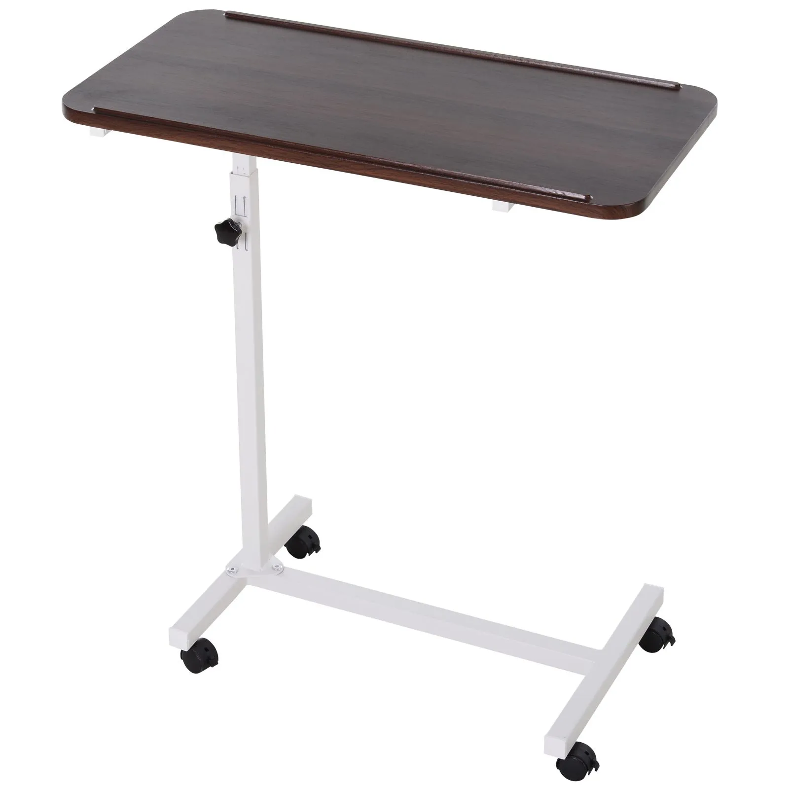 HOMCOM C-Shaped Mobile Table Sofa Over Bed Side Nightstand w/ Casters, Brake in Brown 2