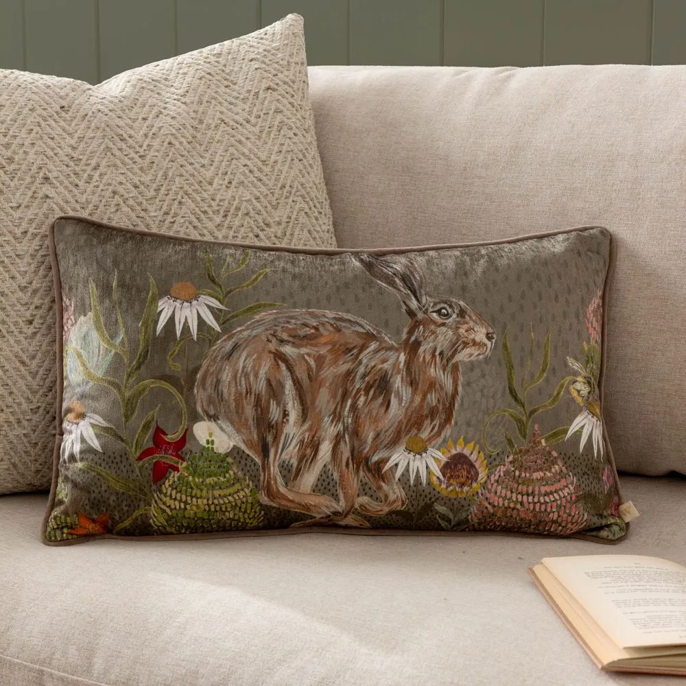 Wylder Meadow Bloom Haze Printed Chenille Cushion in Green