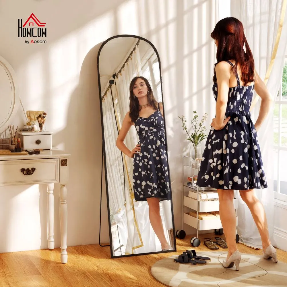 HOMCOM Full Length Mirror with Aluminium Alloy Frame Hanging or Leaning in Black 1