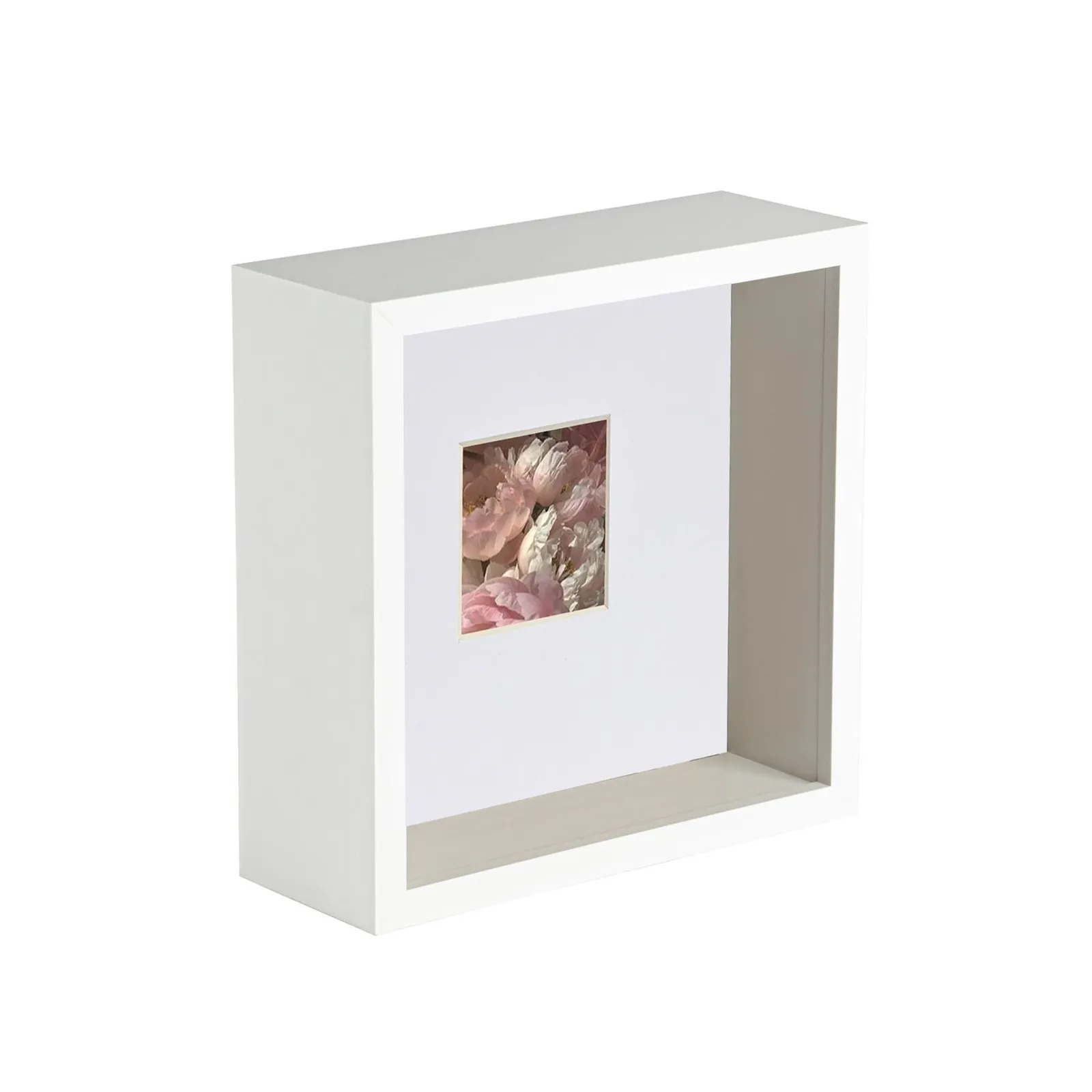 Nicola Spring 3D Deep Box Photo Frame - 6 x 6" with 2 x 2" Mount - White Mount