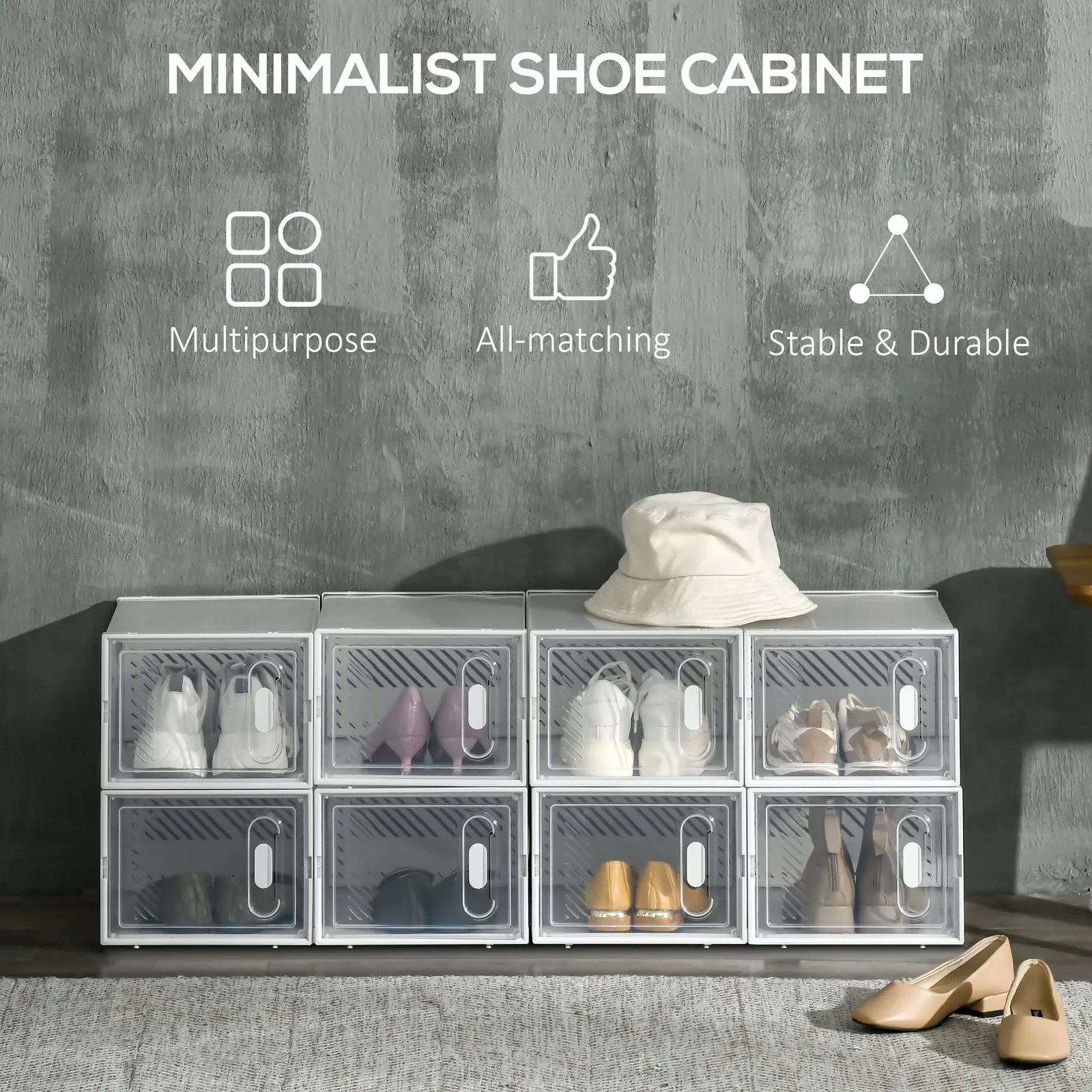 HOMCOM 8PCS Stackable Clear Plastic Shoe Storage Box for UK/EU Size 8.5/43 4