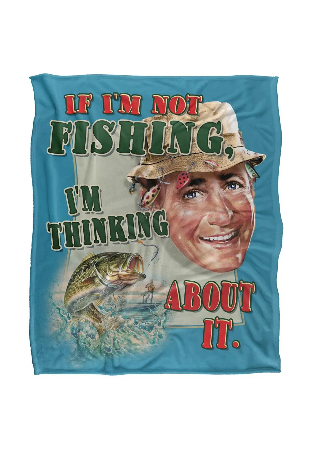 JQ Licensing Jw-Jp Thinking About Fishing Silky Touch Super Soft Throw Blanket 152 X 127 cm in White