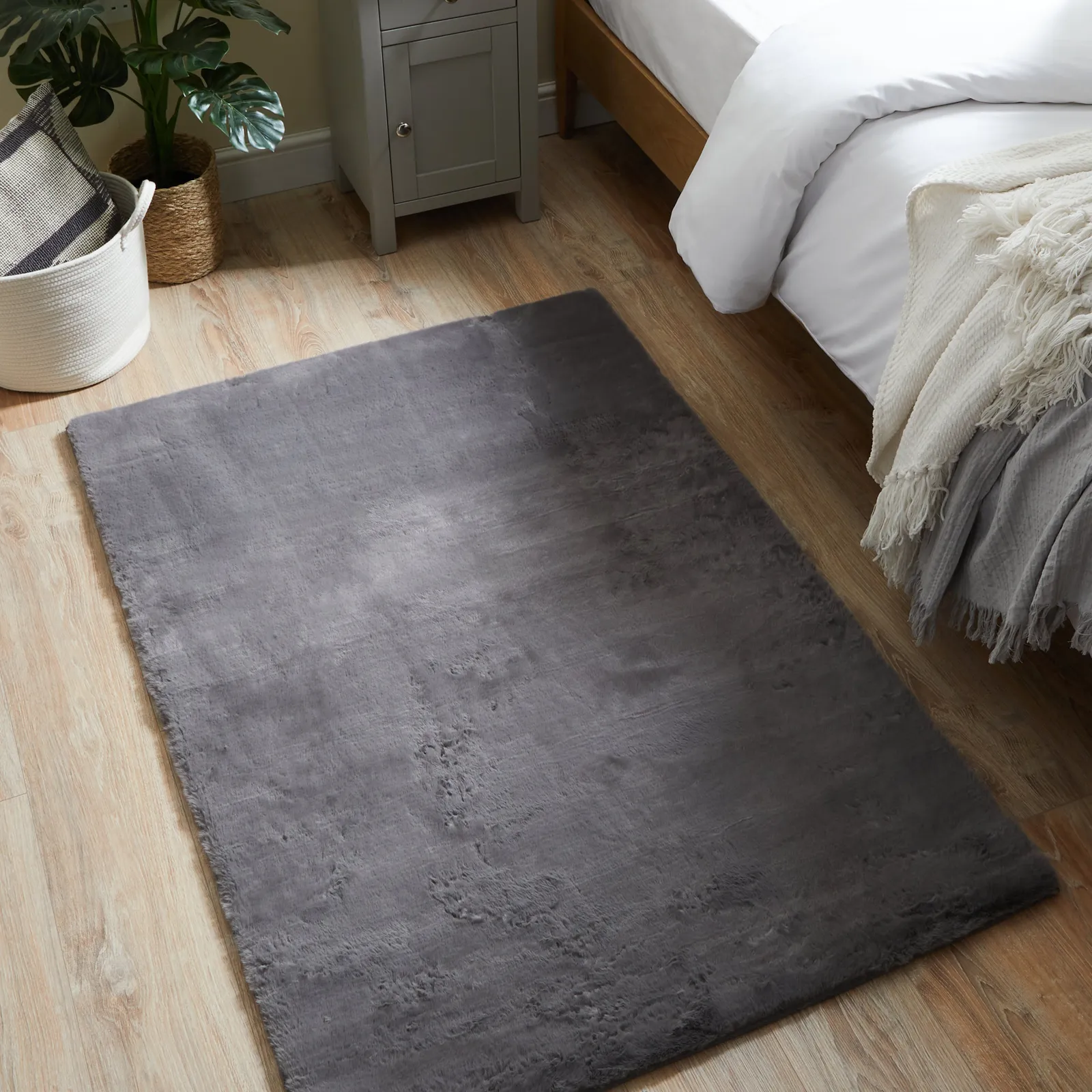 Faux Rabbit Fur Rug Charcoal