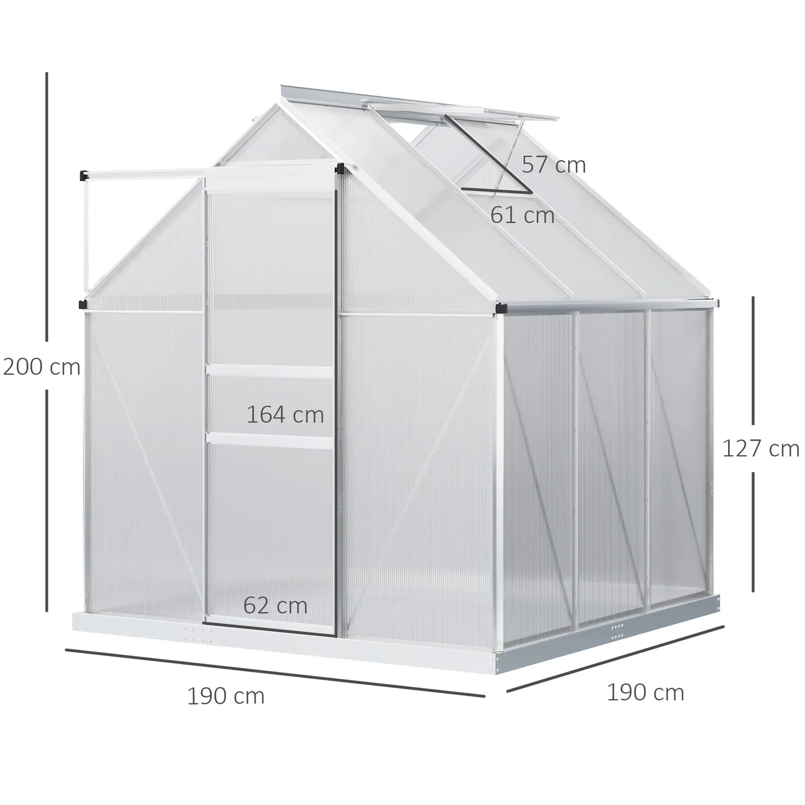 OUTSUNNY Polycarbonate Walk-in Garden Greenhouse w/ Sliding Door Silver Tone 3