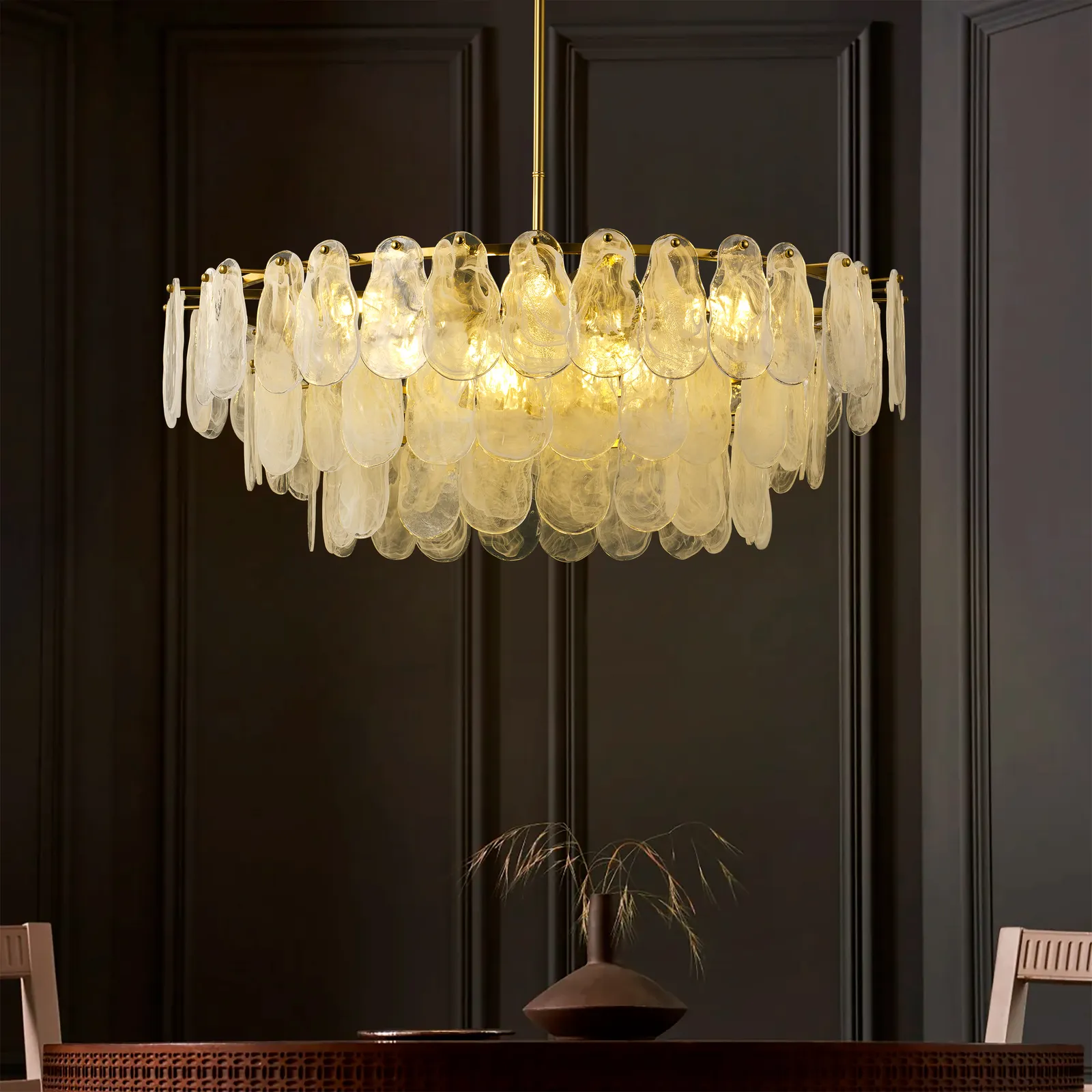 Cloude 100 cm 12-Light Glass Chandelier with Bulbs & Adjustable Height