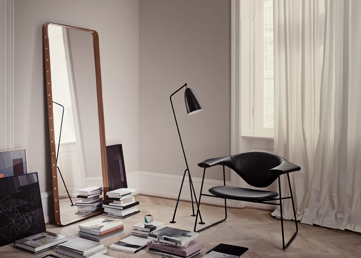 Gubi Adnet Rectangular Wall Mirror 65 x 115cm Black Leather 3