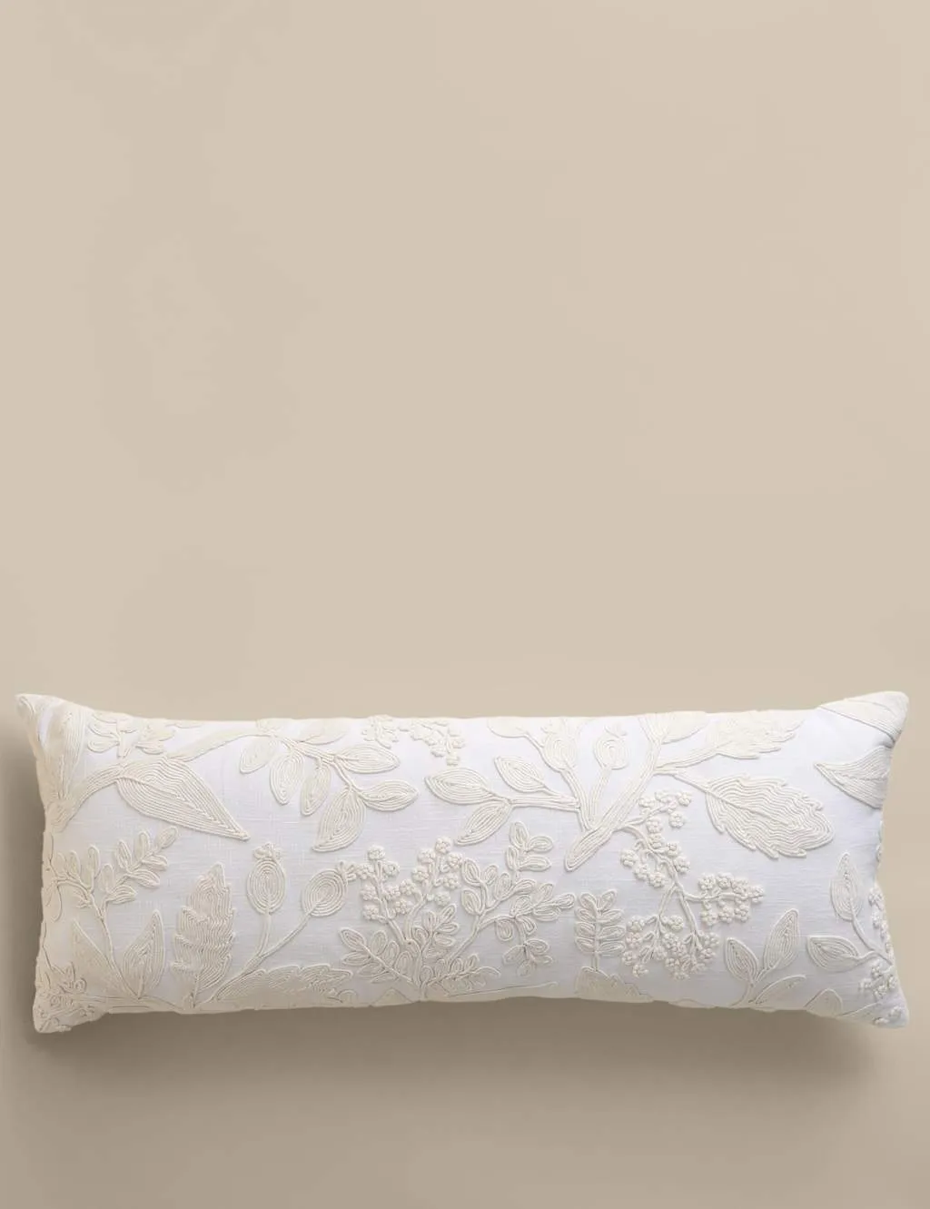 M&S Pure Cotton Floral Embroidered Bolster Cushion White