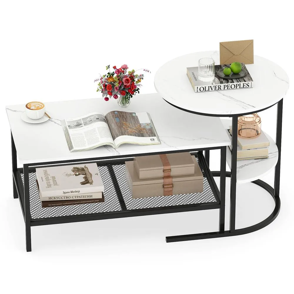 Costway 2-in-1 Detachable Table Set Nesting Coffee Table Set of 2 in White 3