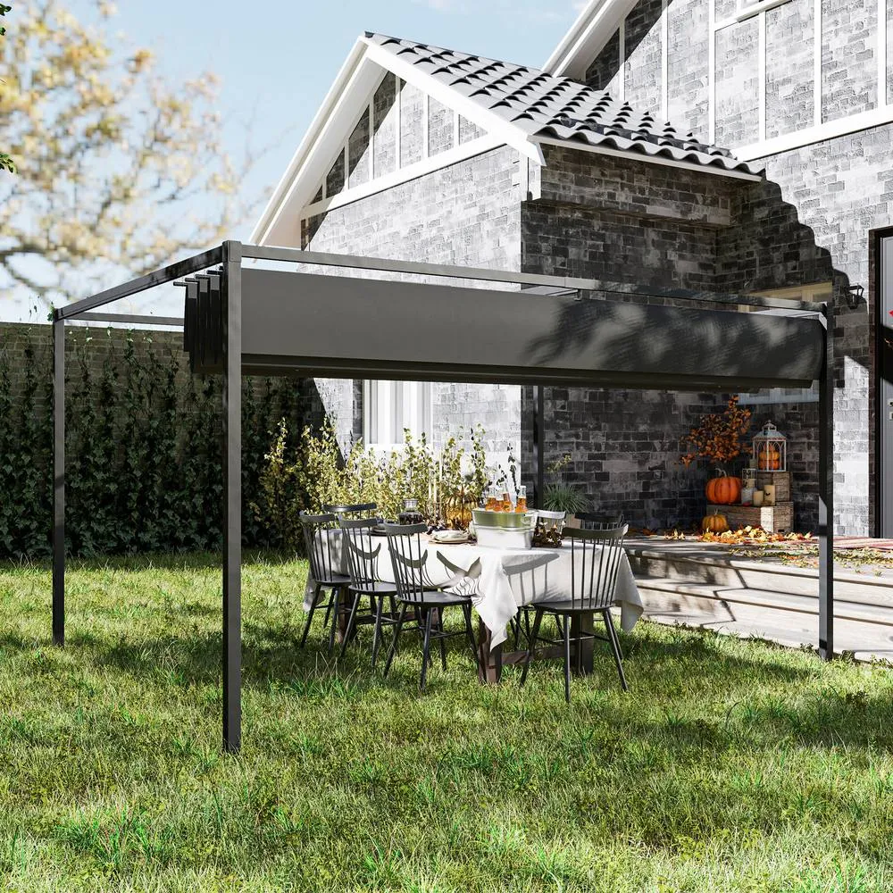 OUTSUNNY 4x3(m) Metal Pergola Gazebo Patio Sunshelter Retractable Canopy in Black