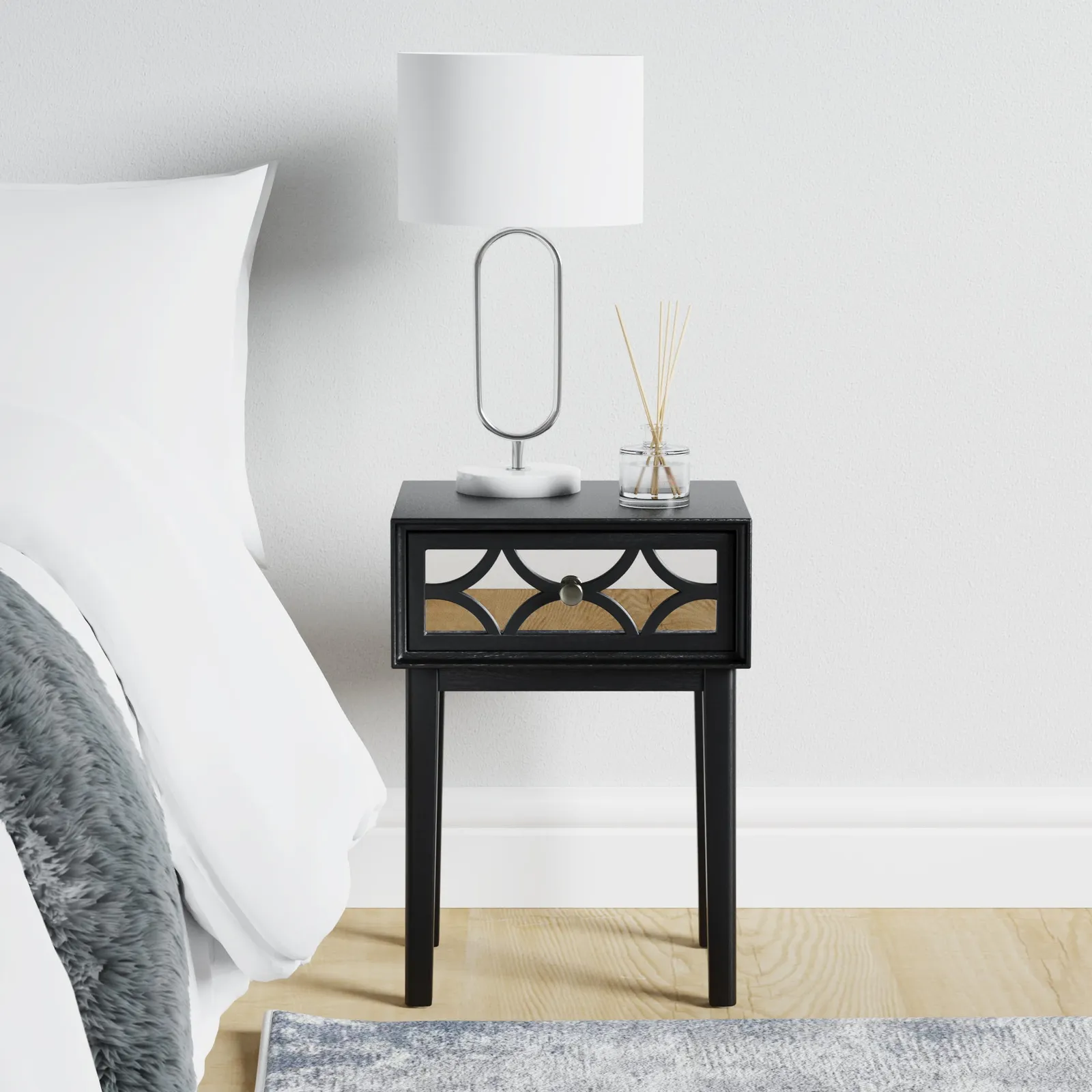 Delphi Black 1 Drawer Bedside Table Black