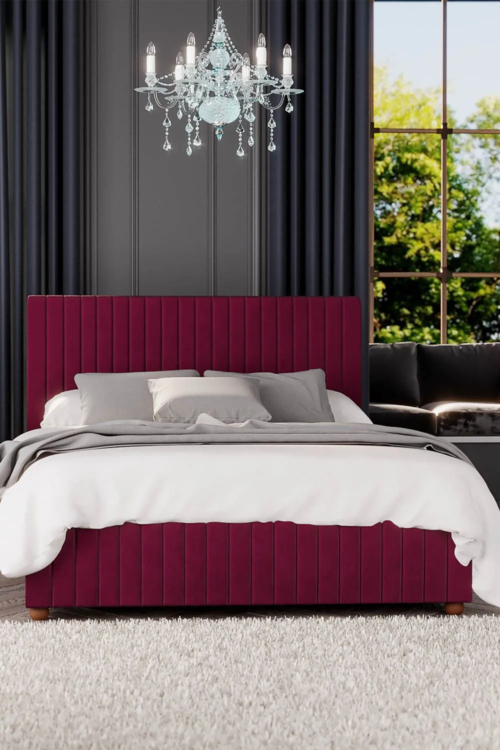 Laurence Llewelyn-Bowen Estella Ottoman Storage Bed in Plush Velvet Fabric, Custom Made in Wine 4