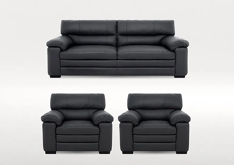 Cozee 3 Seater Leather Sofa and 2 Armchairs Set - Shale Grey