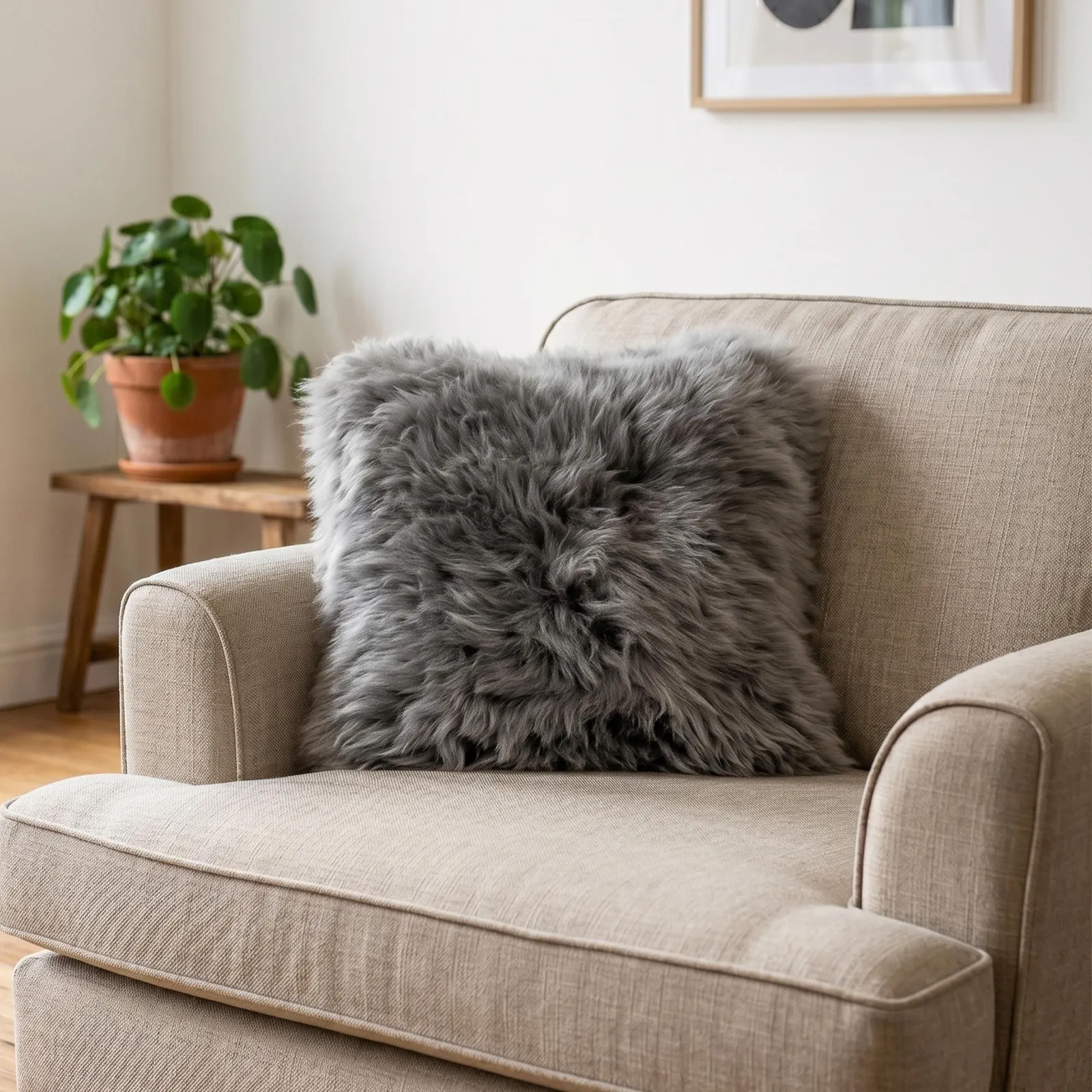 Native Natural Sheepskin Cushion in Grey