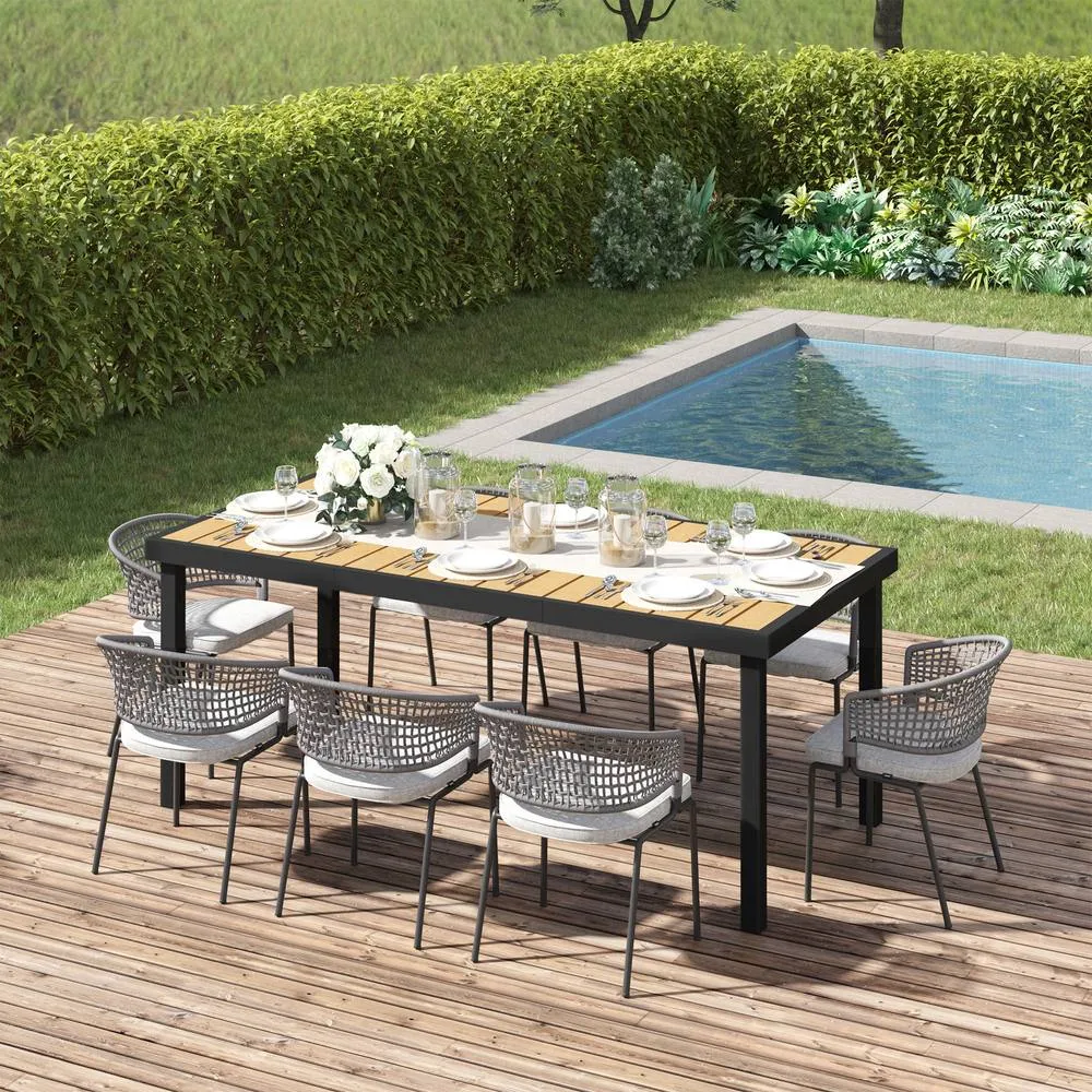 OUTSUNNY Garden Dining Table for 8, Aluminium Frame for Patio, Natural