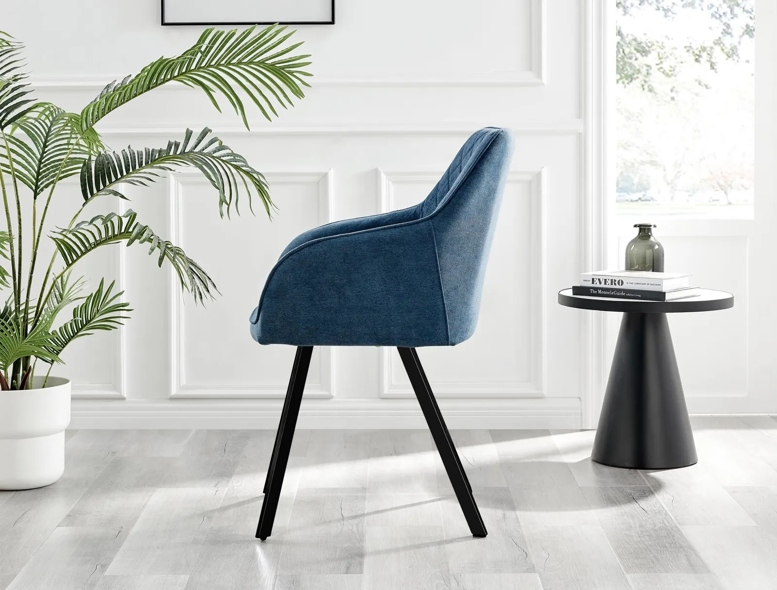 FurnitureboxUK Set of 2 Falun Deep Padded Dining Chairs Upholstered in Soft & Durable Fabric With Black Legs in Blue 5