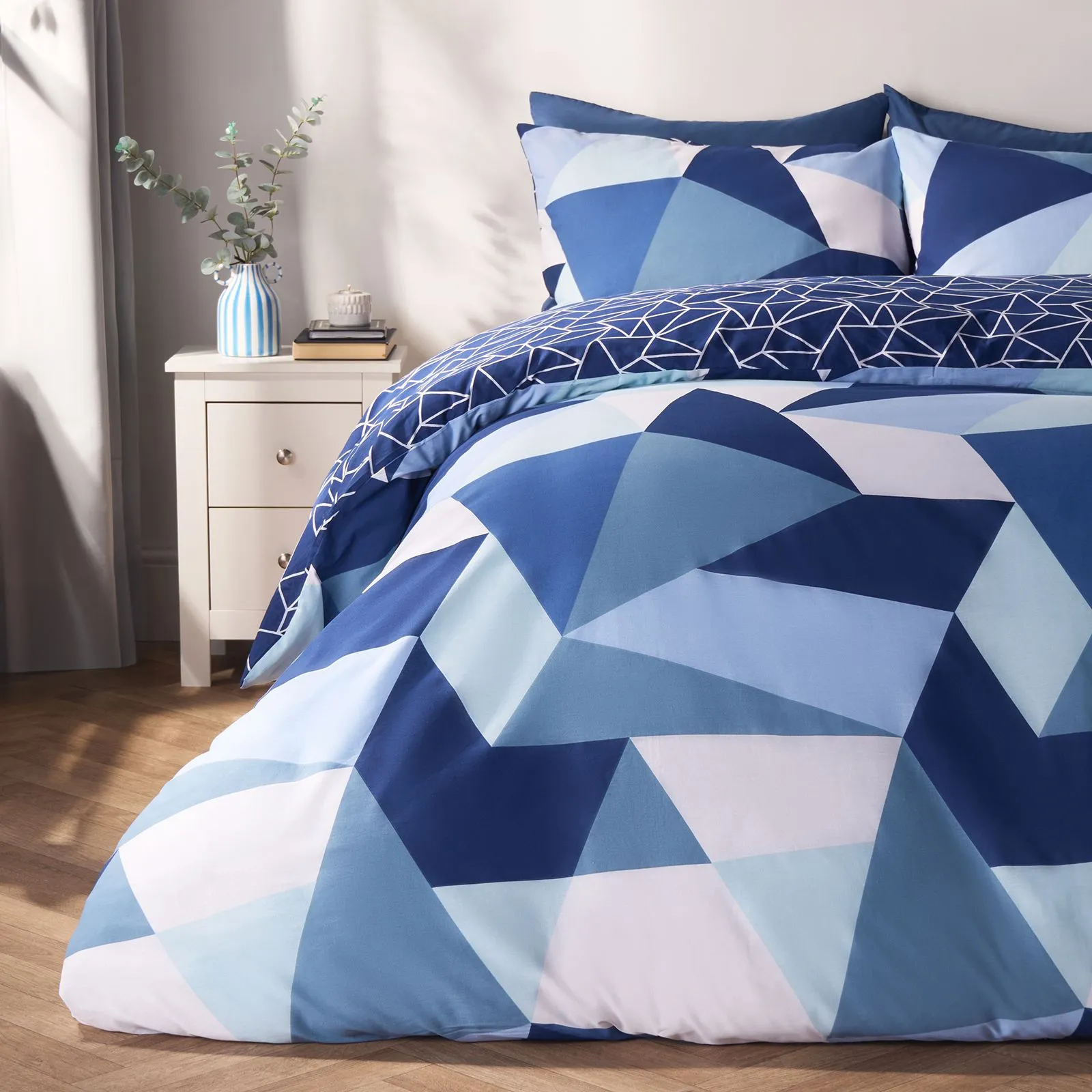 OHS Geometric Shapes Duvet Cover with Pillowcase Set Bedding Quilt in Navy