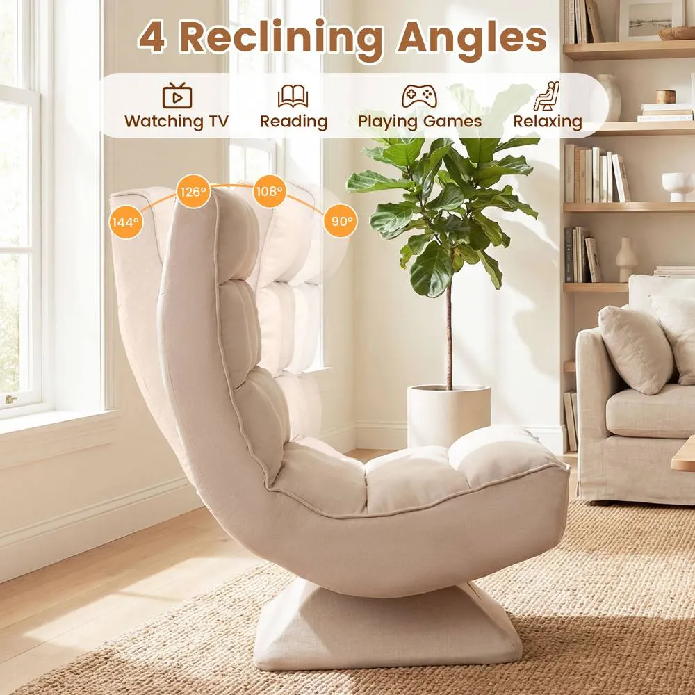 Costway 4-Position Adjustable Floor Chair Padded Lounge Chair w/ Swivel Base in Beige 5